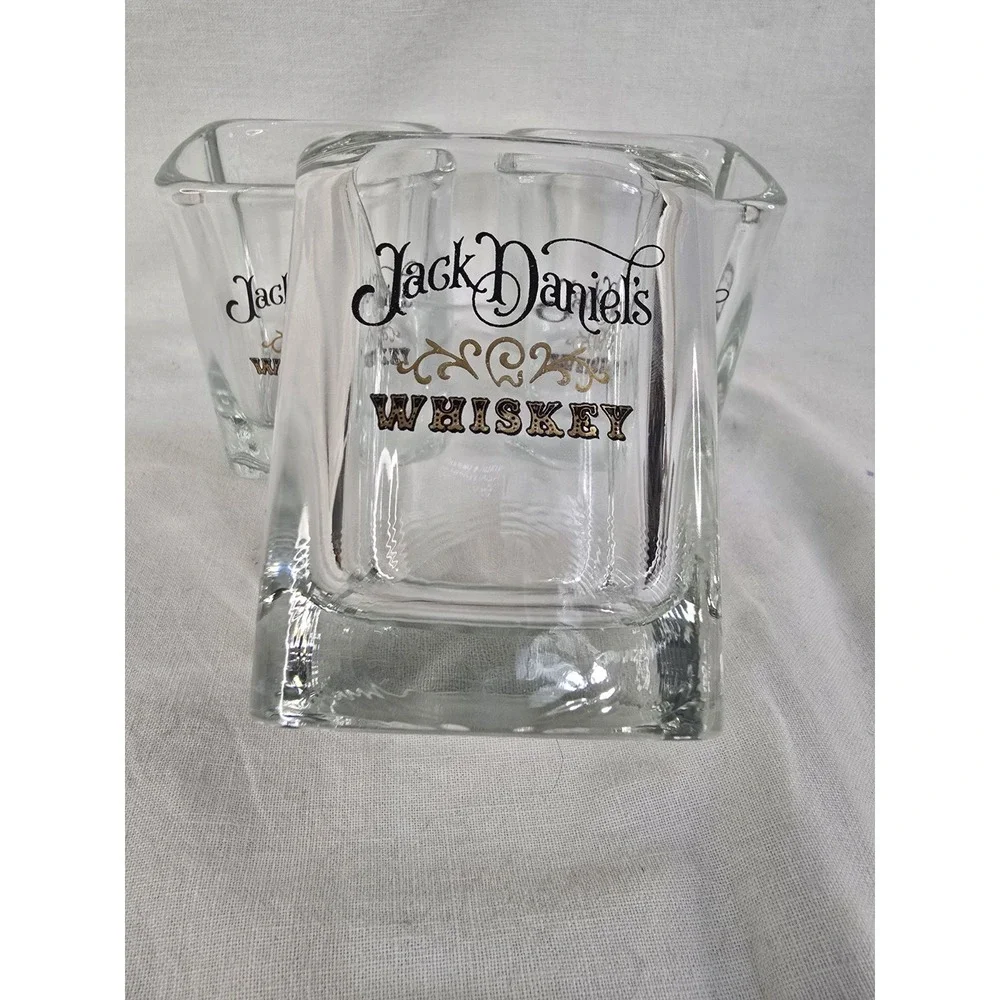 Jack Daniels Whiskey Square Shot Glasses‎ Set of 3 Clear Heavy Base Barware